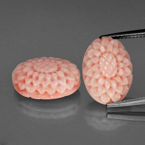 14.16 ct Pink Coral Gemstone, Coral Gem in Flower Carving Shape for Sale.