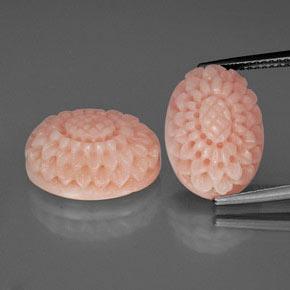 Salmon Pink Coral Gem - 7.7ct Flower Carving (ID: 333636)