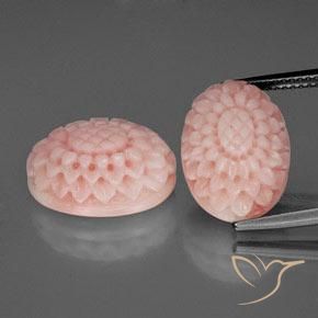 2 pièces assorties de corail Rose Taille Fleur de taille 15,3x11,1 mm, poids total de 17,46 ct / moyenne de 8,73 ct chacune, Rose chair avec pureté Opaque , pierre gemme naturelle Non traité, dureté de Mohs 3 à 4, Photo A