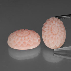 14.43 ct Pink Coral Gemstone, Coral Gem in Flower Carving Shape for Sale.