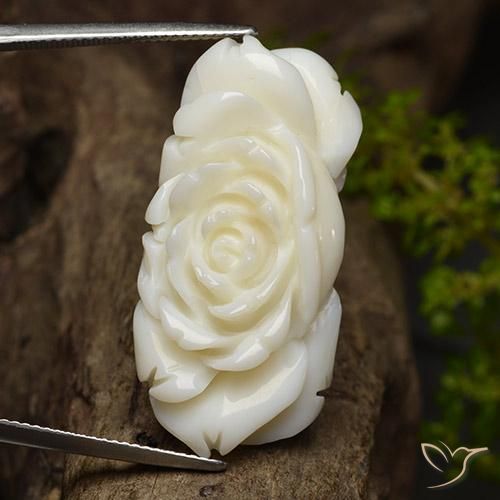 36.24 ct White Coral Stone, Natural Coral in Carved Rose Shape for Sale