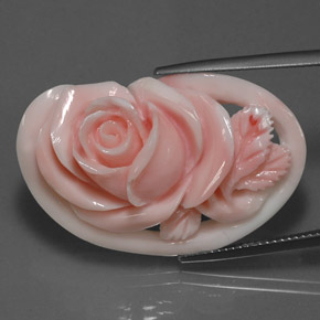 28.77 ct Pink Coral Gemstone, Coral Gem in Carved Rose Shape for Sale.