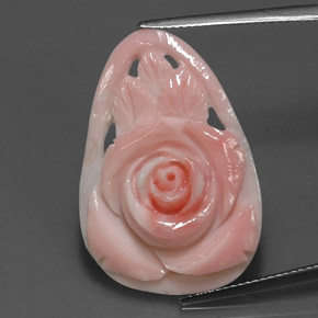 12.52 ct Pink Coral Gemstone, Coral Gem in Carved Rose Shape for Sale.