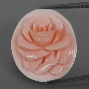 15.77 ct Pink Coral Gemstone, Coral Gem in Carved Rose Shape for Sale.