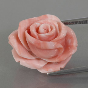 25.74 ct Pink Coral Gemstone, Coral Gem in Carved Rose Shape for Sale.