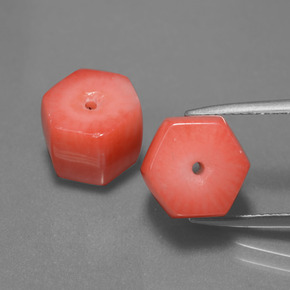 14.93 ct Pink Coral Gemstone, Coral Gem in Drilled Hexagon Shape for Sale.