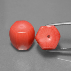 15.89 ct Pink Coral Gemstone, Coral Gem in Drilled Hexagon Shape for Sale.
