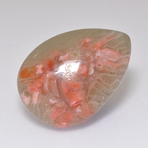 5.97 ct Multicolor Coral Gemstone, Coral Gem in Pear Cabochon Shape for Sale.