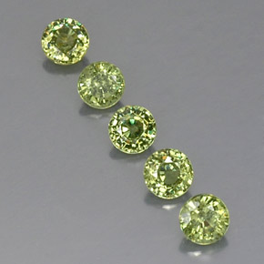 Lot de 5pc Grenat Démantoïdes Vert round facet de Namibie - Poids total 1,69 ct / moyenne 0,34 ct chaque, taille 4,1mm, couleur : Forêt verte, dureté de Mohs 7 à 7.5 convient aux bijoux de tous les jours, pierre de sagesse, Photo A