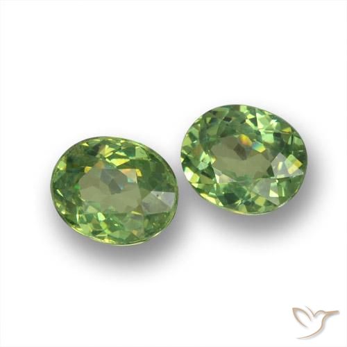 0.88 ctw Green Demantoid Garnet Stones, Natural Demantoid Garnet in Oval Facet Shape for Sale