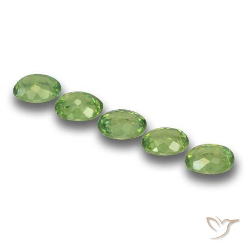 Demantoid Garnet Gemstones in 4.4 x 3.5 mm Size for Sale, Demantoid Garnet Stones in Medium Green Color