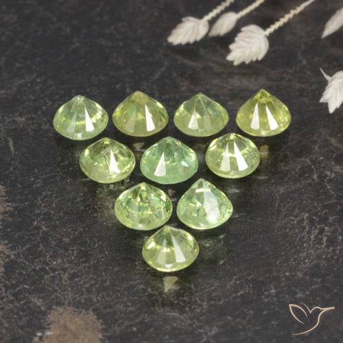 Demantoid Garnet Gemstones in 3 mm (calibrated) Size for Sale, Demantoid Garnet Stones in Warm Green Color