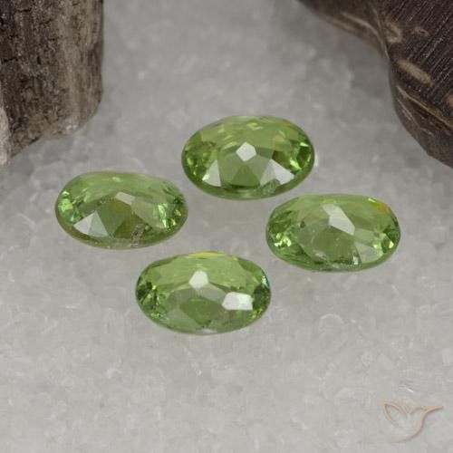 Demantoid Garnet Gemstones in 4.9 x 3.8 mm Size for Sale, Demantoid Garnet Stones in Warm Green Color