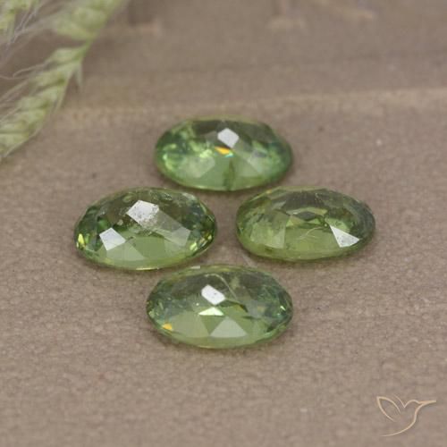 Demantoid Garnet Gemstones in 6.1 x 4.3 mm Size for Sale, Demantoid Garnet Stones in Medium Green Color