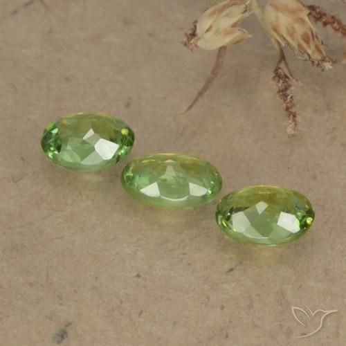 Demantoid Garnet Gemstones in 4.1 x 3.2 mm Size for Sale, Demantoid Garnet Stones in Warm Green Color