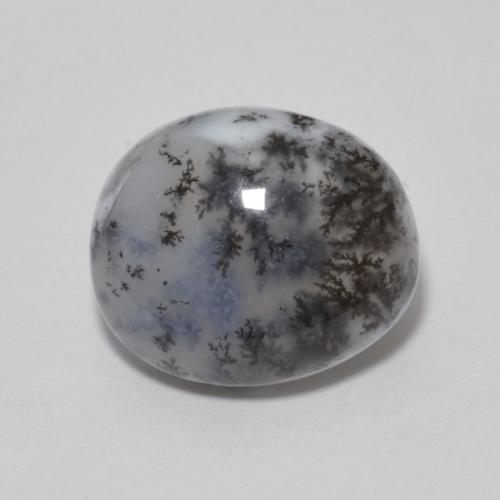 Dendritique Agate Blanc Ovale 12 x 10,1mm de l'Inde, poids de 4,75 ct, pierre gemme naturelle Non traité de pureté Opaque , 1 pièce d'agate dendritique oval cabochon, couleur : Blanc avec noir, dureté de Mohs de 6.5 à 7 convient aux bijoux de tous les jours, pierre de sagesse, Photo A