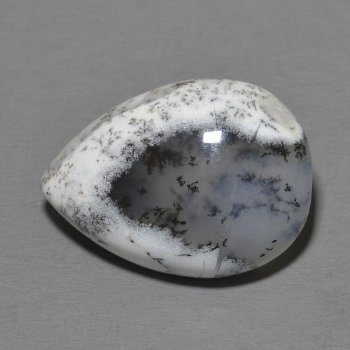 Dendritique Agate Blanc pear cabochon de l'Inde, 18 x 13mm, poids de 8,38 ct, pierre gemme naturelle Non traité de pureté Translucide, 1 pièce d'agate dendritique, couleur Blanc multicolore, dureté Mohs de 6.5 à 7 convient aux bijoux de tous les jours, pierre de sagesse, Photo A