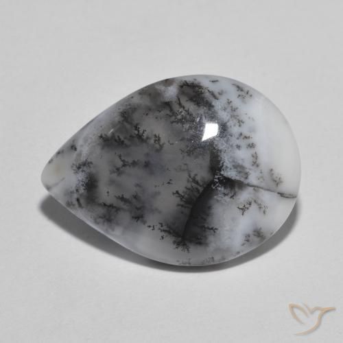 6.12 ct Pear Dendritic Agate, 18 x 13.1 mm From India, Photo A