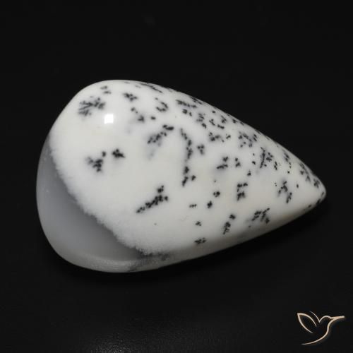 11.43 ct White Dendritic Agate Stone, Natural Dendritic Agate in Pear Cabochon Shape for Sale