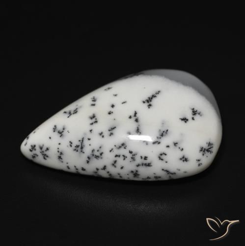 Dendritic Agate Gemstone in 21 x 13.8 mm Size for Sale, Dendritic Agate Stone in White with Black Color