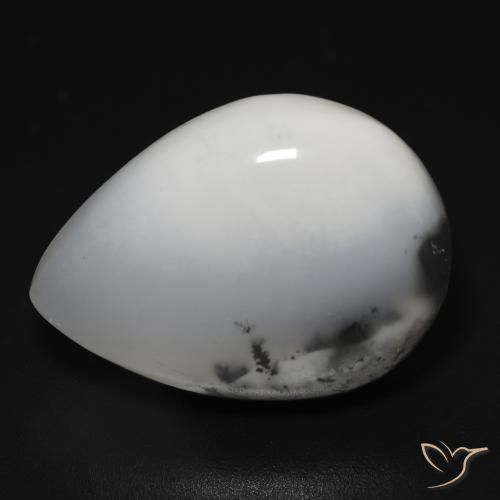14.76 ct White Dendritic Agate Stone, Natural Dendritic Agate in Pear Cabochon Shape for Sale