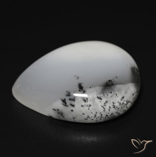 Dendritic Agate Gemstone in 20 x 15 mm (calibrated) Size for Sale, Dendritic Agate Stone in White with Black Color