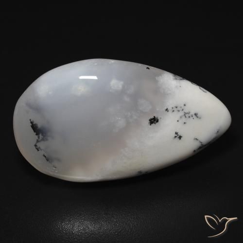 11.48 ct White Dendritic Agate Stone, Natural Dendritic Agate in Pear Cabochon Shape for Sale