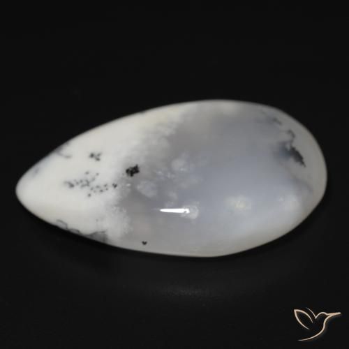 Dendritic Agate Gemstone in 22.5 x 13.5 mm Size for Sale, Dendritic Agate Stone in White with Black Color