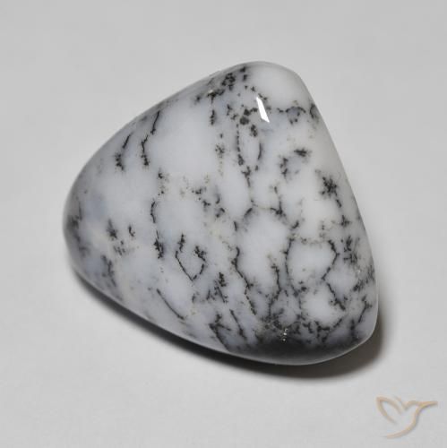 11.11 ct White Dendritic Agate Stone, Natural Dendritic Agate in Pear Cabochon Shape for Sale