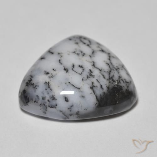 Dendritic Agate Gemstone in 17.5 x 15.5 mm Size for Sale, Dendritic Agate Stone in White with Black Color