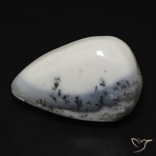 13.25 ct White Dendritic Agate Stone, Natural Dendritic Agate in Pear Cabochon Shape for Sale