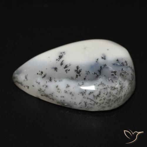 Dendritic Agate Gemstone in 21.2 x 13.9 mm Size for Sale, Dendritic Agate Stone in White with Black Color