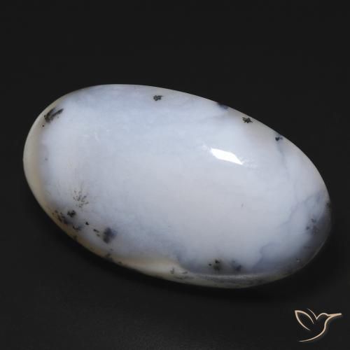 28.10 ct White Dendritic Agate Stone, Natural Dendritic Agate in Oval Cabochon Shape for Sale