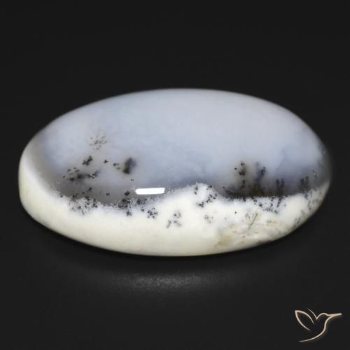 Dendritic Agate Gemstone in 27.9 x 17.5 mm Size for Sale, Dendritic Agate Stone in White with Black Color