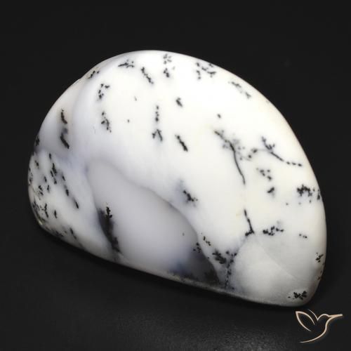 32.69 ct White Dendritic Agate Stone, Natural Dendritic Agate in Half Moon Cabochon Shape for Sale