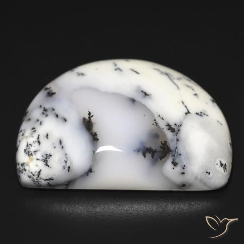 Dendritic Agate Gemstone in 28.2 x 21.2 mm Size for Sale, Dendritic Agate Stone in White with Black Color