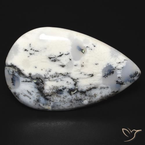 31.64 ct White Dendritic Agate Stone, Natural Dendritic Agate in Pear Cabochon Shape for Sale