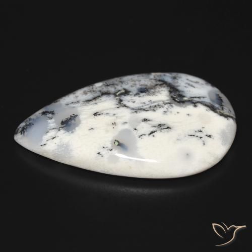 Dendritic Agate Gemstone in 35.6 x 22.9 mm Size for Sale, Dendritic Agate Stone in White with Black Color