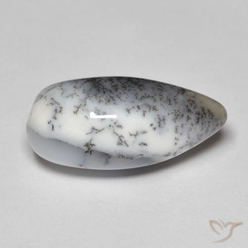 8.35 ct White Dendritic Agate Stone, Natural Dendritic Agate in Pear Cabochon Shape for Sale
