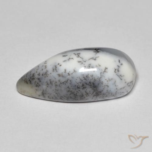 Dendritic Agate Gemstone in 19.5 x 9.6 mm Size for Sale, Dendritic Agate Stone in White with Black Color