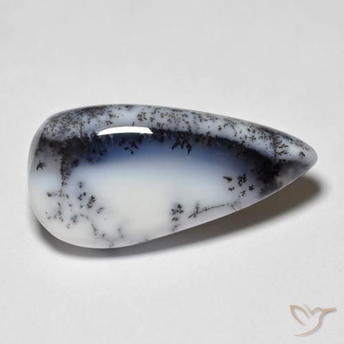 7.44 ct White Dendritic Agate Stone, Natural Dendritic Agate in Pear Cabochon Shape for Sale