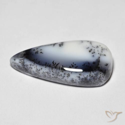 Dendritic Agate Gemstone in 20.2 x 10.4 mm Size for Sale, Dendritic Agate Stone in White with Black Color