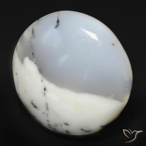25.49 ct White Dendritic Agate Stone, Natural Dendritic Agate in Round Cabochon Shape for Sale