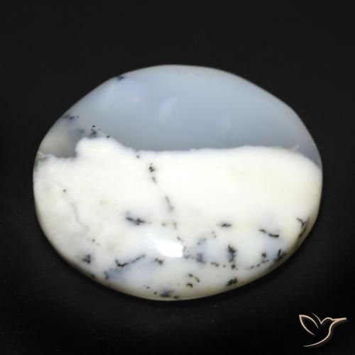 Dendritic Agate Gemstone in 23.1 mm Size for Sale, Dendritic Agate Stone in White with Black Color
