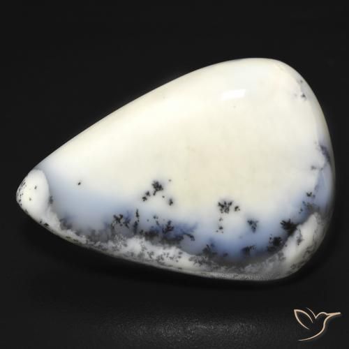 19.68 ct White Dendritic Agate Stone, Natural Dendritic Agate in Pear Cabochon Shape for Sale