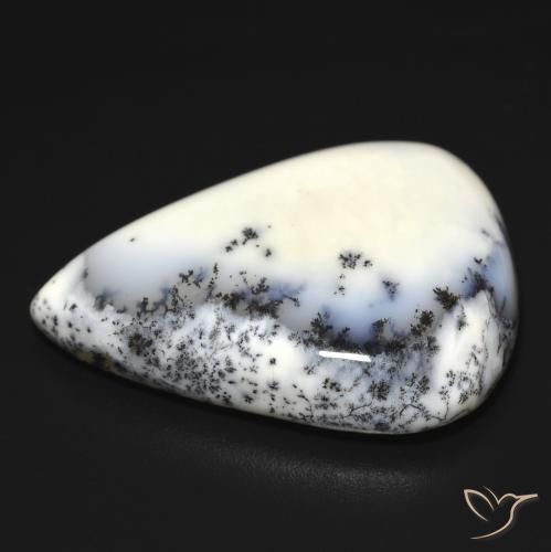 Dendritic Agate Gemstone in 25 x 18 mm (calibrated) Size for Sale, Dendritic Agate Stone in White with Black Color