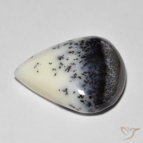 Dendritic Agate Gemstone in 17.9 x 14.9 mm Size for Sale, Dendritic Agate Stone in White with Black Color