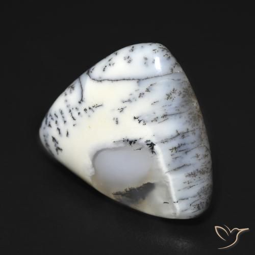 9.21 ct White Dendritic Agate Stone, Natural Dendritic Agate in Trillion Cabochon Shape for Sale