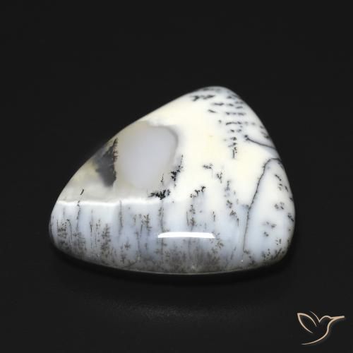 Dendritic Agate Gemstone in 17.5 x 16.4 mm Size for Sale, Dendritic Agate Stone in White with Black Color