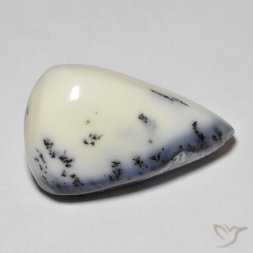 12.30 ct White Dendritic Agate Stone, Natural Dendritic Agate in Pear Cabochon Shape for Sale